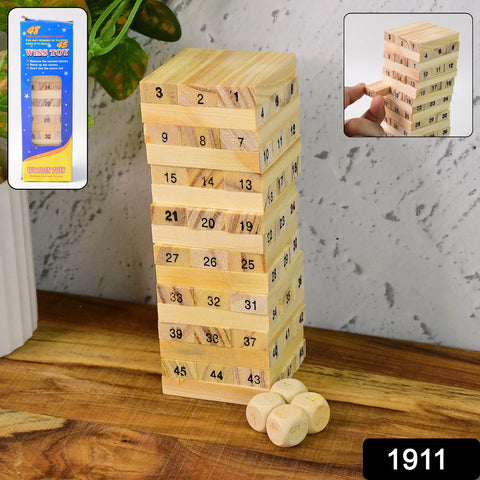 1911 54 Pcs Blocks 4 Dices Wooden Tumbling Stacking Building - Product Image
