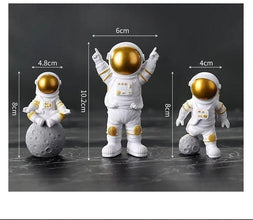 Astronaut Spaceman Statue Ornament Home Office Desktop Figurine Decors Set of 3 - Golden - Product Image