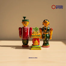 big size Married Couple with Tulasi Kota Set – 2 Color Variations| 12 inches | Perfect for wedding gift! | Kondapalli  Bommalu - Product Image