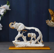 Elephant Mother & Baby Showpiece – White Gold Elegance - Product Image