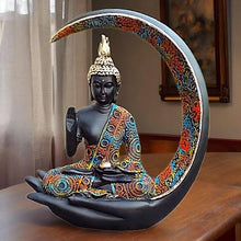 Golden Buddha on Hand with Crescent Moon Showpiece | 9 Inch (22 cm) Resin Statue for Home Decor & Meditation | Desi Store - Product Image