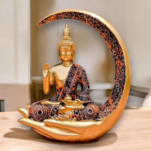 Golden Buddha on Hand with Crescent Moon Showpiece | 9 Inch (22 cm) Resin Statue for Home Decor & Meditation | Desi Store - Product Image