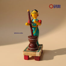 Lady with Rolu Rokali (Okhli Lady) Village Doll Set | 6 inches | Kondapalli  Bommalu - Product Image