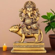 Lord Ganesha on Lion Statue – Royal Black Silver Finish (8 Inch) - Product Image