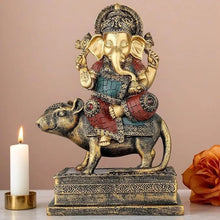 Lord Ganesha on Lion Statue – Royal Black Silver Finish (8 Inch) - Product Image