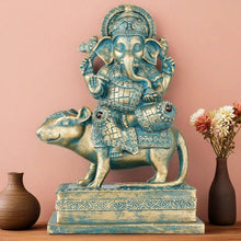 Lord Ganesha on Lion Statue – Royal Black Silver Finish (8 Inch) - Product Image