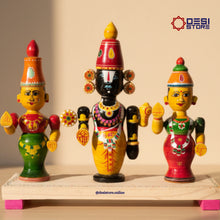 Lord Vishnu with Sridevi & Bhudevi Trinity Set | Kondapalli  Bommalu - Product Image