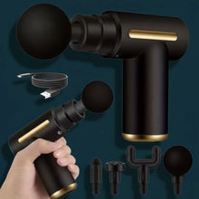 Mini Handheld Percussion Massage Gun – 6 Speeds & 4 Heads (Black Gold) | Free Delivery - Product Image