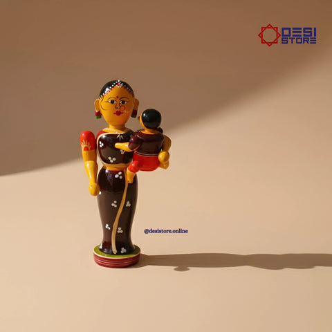 Mother & Child Doll (Amma Pilladu ) | Handcrafted Kondapalli | 7 inches | - Product Image