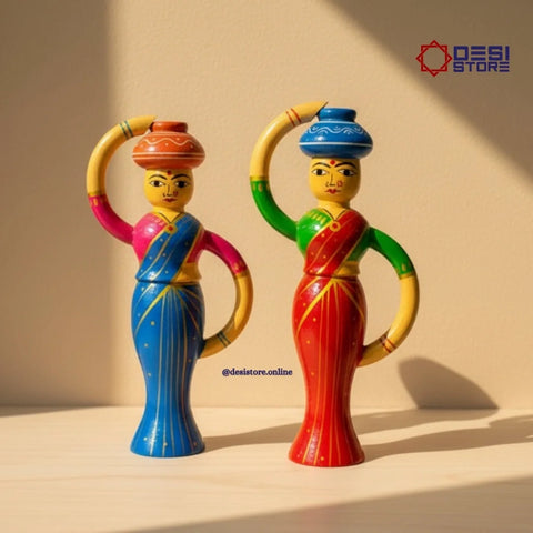 pot lady (Pot on Head Ladies) Doll Set | 6 inches | Kondapalli  Bommalu | pair - Product Image