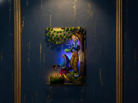 Radha Krishna Under Tree LED Metal Wall Art – Divine Love Glow - Product Image