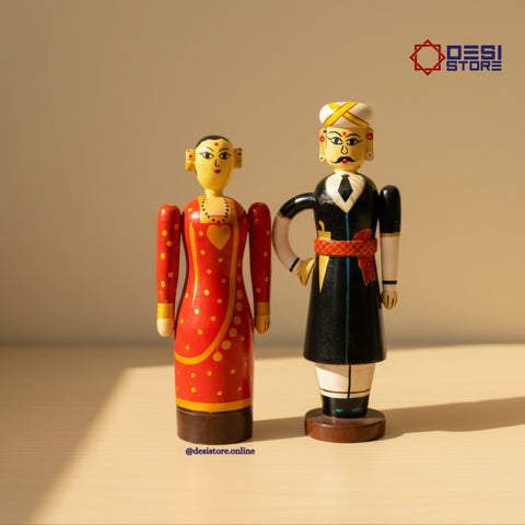 Raja Rani (King Queen) Royal Couple Doll Set | 6 inches | Kondapalli  Bommalu | pair - Product Image