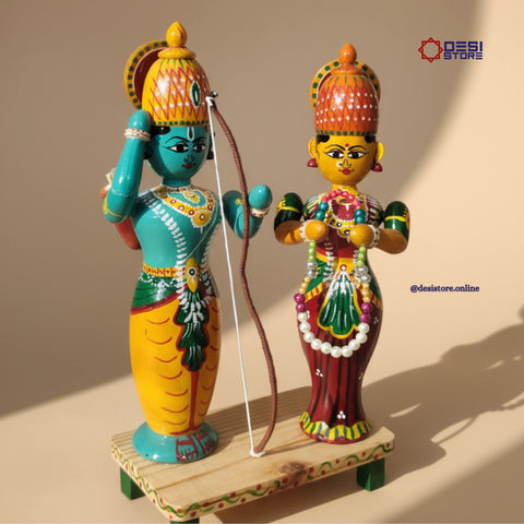 Ram & Sita Wedding Toy Set |  Handcrafted Kondapalli | 10 inches | natural colors | wedding & pooja gift! - Product Image