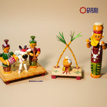 Sankranti Haridasu with Cow & Pongal Pot Set | Kondapalli Bommalu | Big Size Festival Set  | Handcrafted Desi Store Exclusive - Product Image