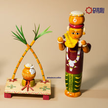 Sankranti Haridasu with Cow & Pongal Pot Set | Kondapalli Bommalu | Big Size Festival Set  | Handcrafted Desi Store Exclusive - Product Image