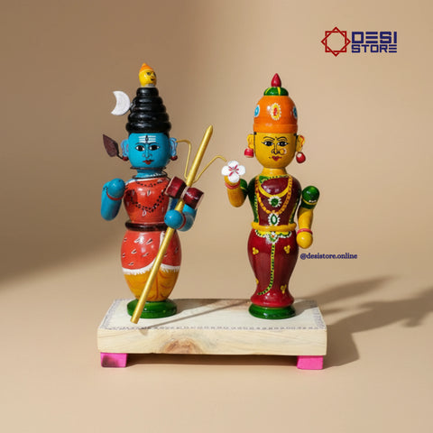 Shiva & Parvati  Divine Couple Toy Set | 10 inches | Kondapalli  Bommalu | - Product Image